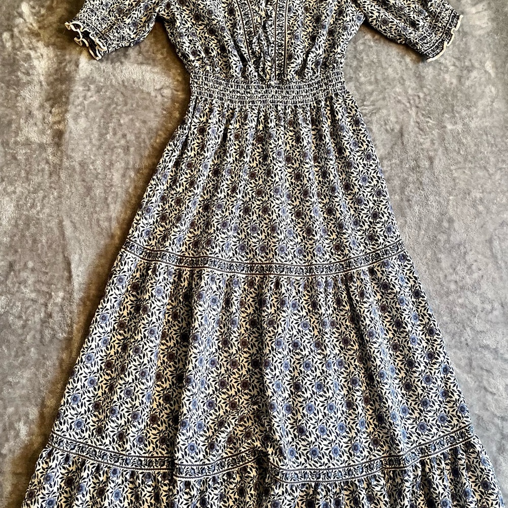 Max Studio White and Blue Ruffled Tiered Sundress